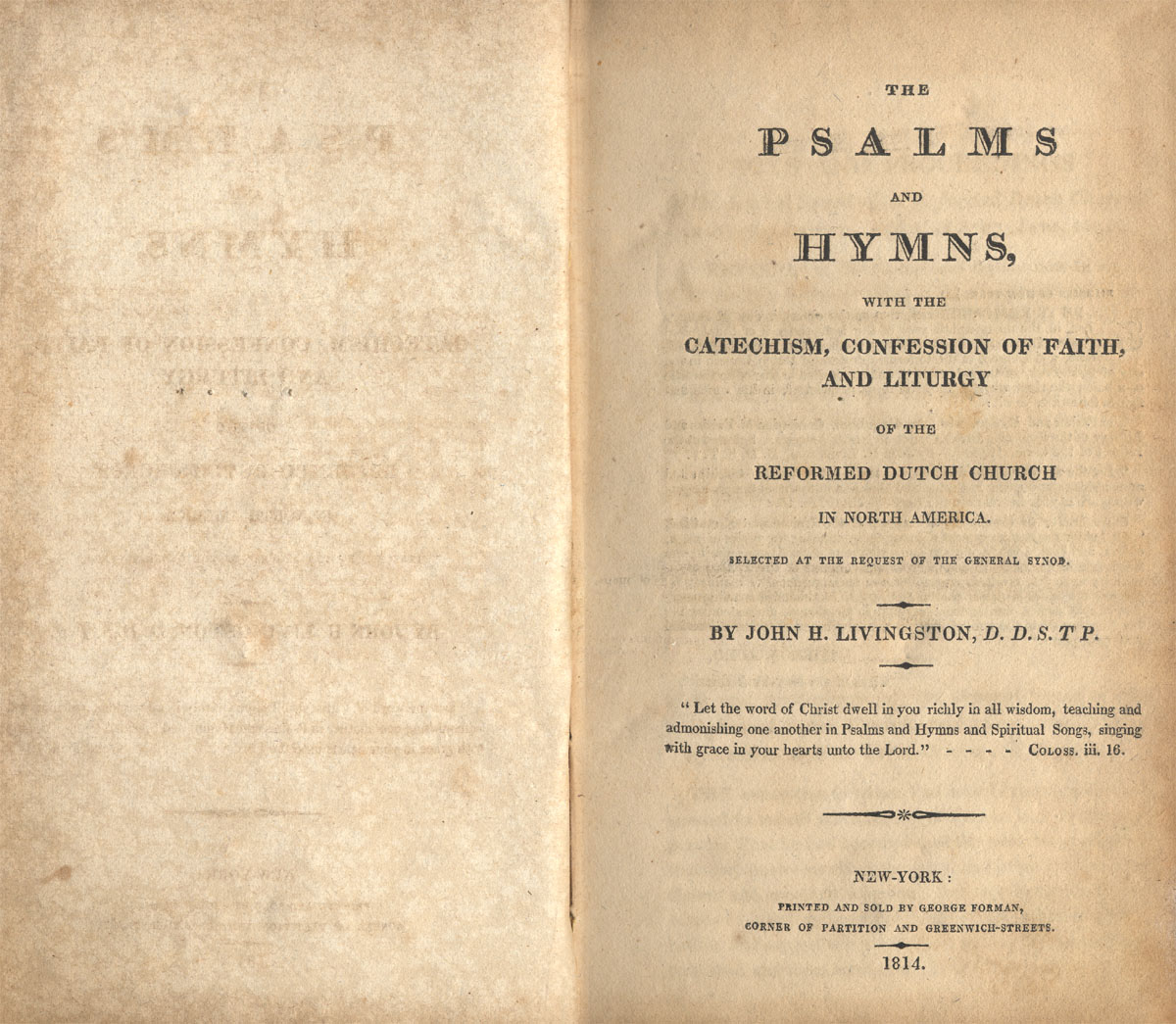 Psalms and Hymns, by Rev. John Henry Livingston 1814 P000001